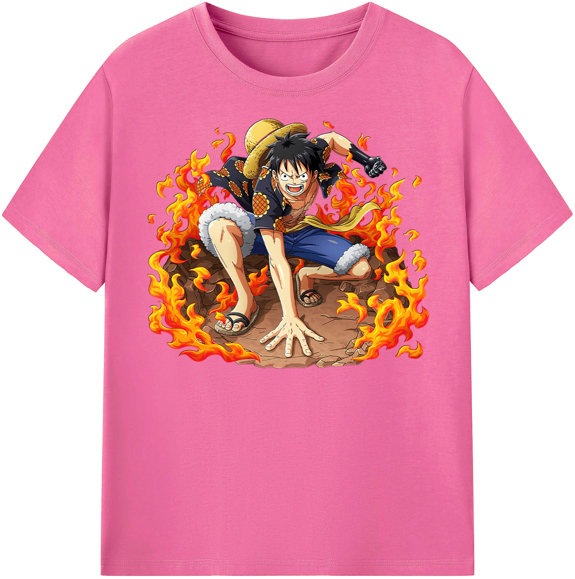 ワンピース モンキー・D・ルフィ ONE PIECE Monkey D. Luffy レディースカジュアルプリントTシャツ（綿100％）